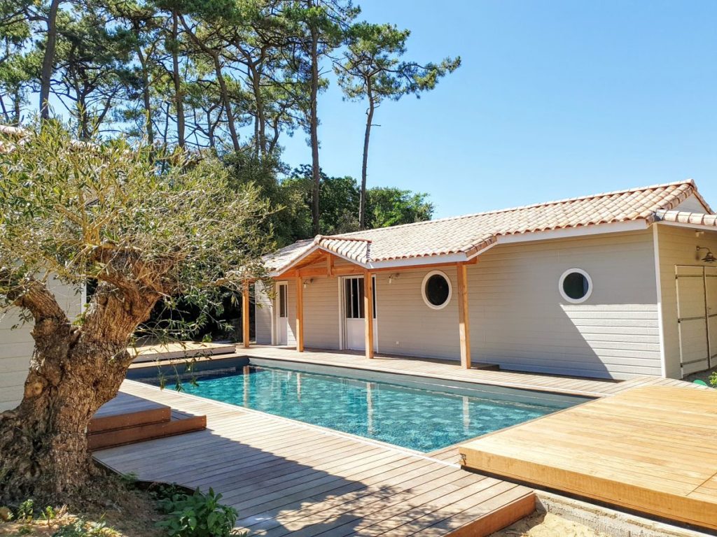 Solaireau Jard Extension ossature bois piscine terrasse ipé garage